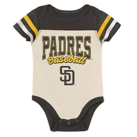 Ensemble trois pièces pour nouveau-né Outerstuff marron San Diego Padres Up One : body, bavoir et chaussons