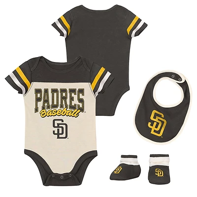 Newborn Outerstuff Brown San Diego Padres Up One Three-Piece Bodysuit, Bib & Booties Set