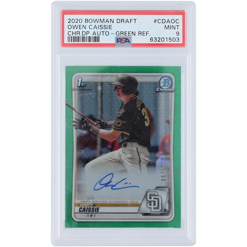 Owen Caissie San Diego Padres Autographed 2020 Bowman Chrome 1st Bowman Green Refractor #CDA-OS #34/99 PSA Authenticated 9 Card