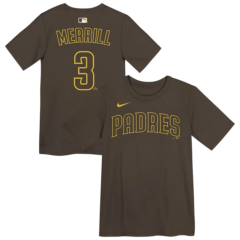 T-shirt pour enfant d'âge préscolaire Jackson Merrill Brown, San Diego Padres, avec nom et numéro