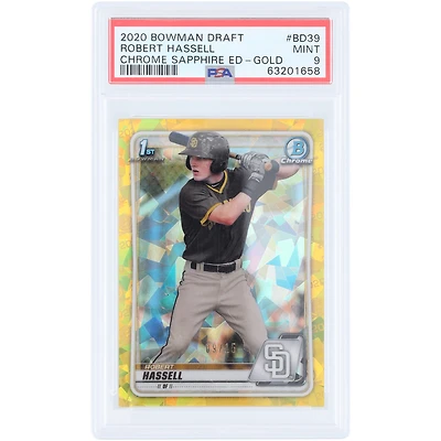 Robert Hassell San Diego Padres 2020 Bowman Chrome Sapphire 1st Bowman Gold Refractor #BD-39 #9/15 PSA Authenticated 9 Card