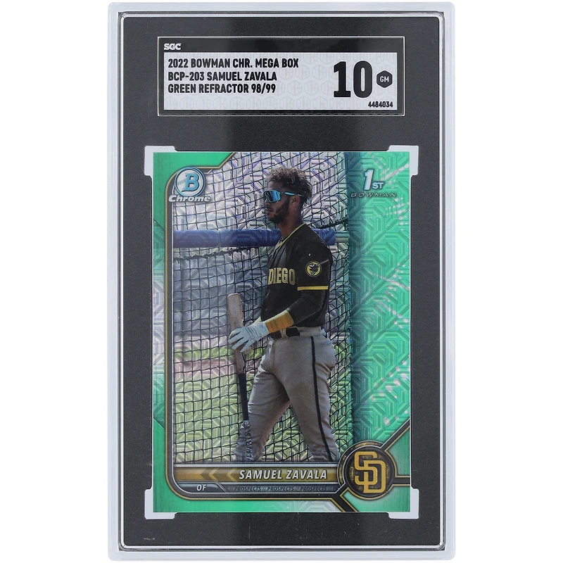 Samuel Zavala San Diego Padres 2022 Bowman Chrome Mega Box Green Refractor #BCP-203 #98/99 SGC Authenticated 10 Card