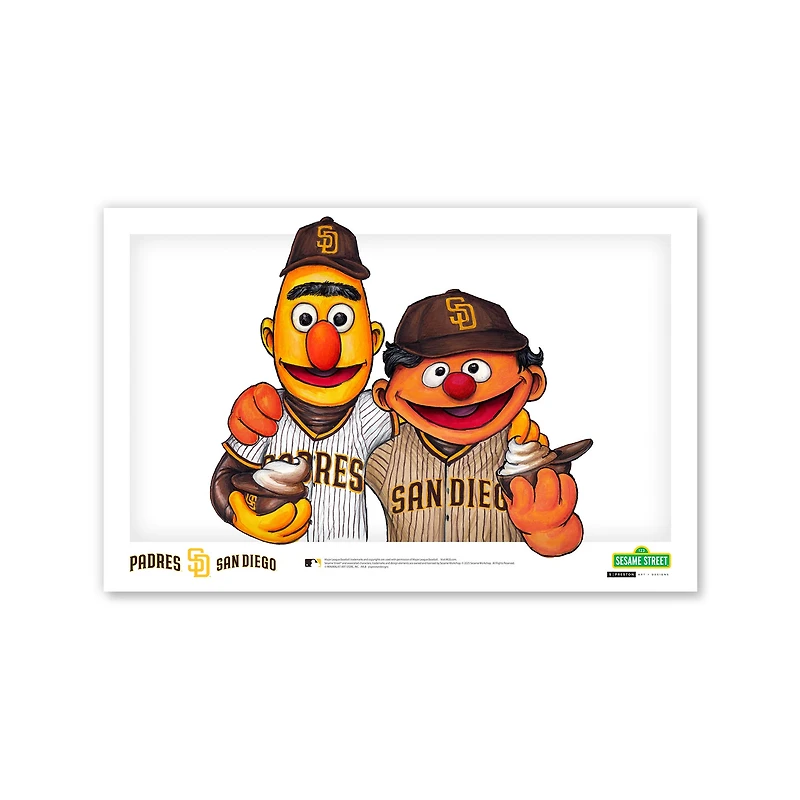 Affiche imprimée de Bert et Ernie des Padres de San Diego (11 x 17 pouces) de Sesame Street