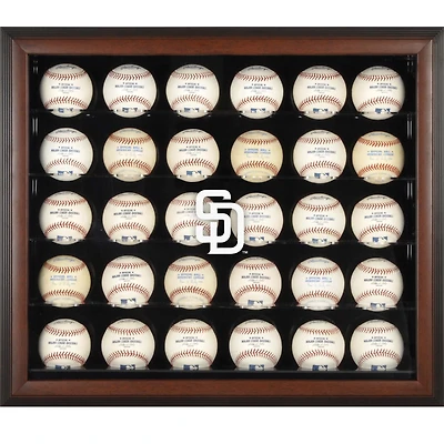 Vitrine de présentation encadrée marron pour 30 boules avec logo des Padres de San Diego