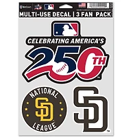 Ensemble de trois autocollants pour supporters WinCraft San Diego Padres America 250 (5,5 po x 7,75 po).