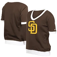 T-shirt à col en V strass San Diego Padres Game Day de New Era pour femme marron