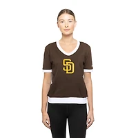 T-shirt à col en V strass San Diego Padres Game Day de New Era pour femme marron