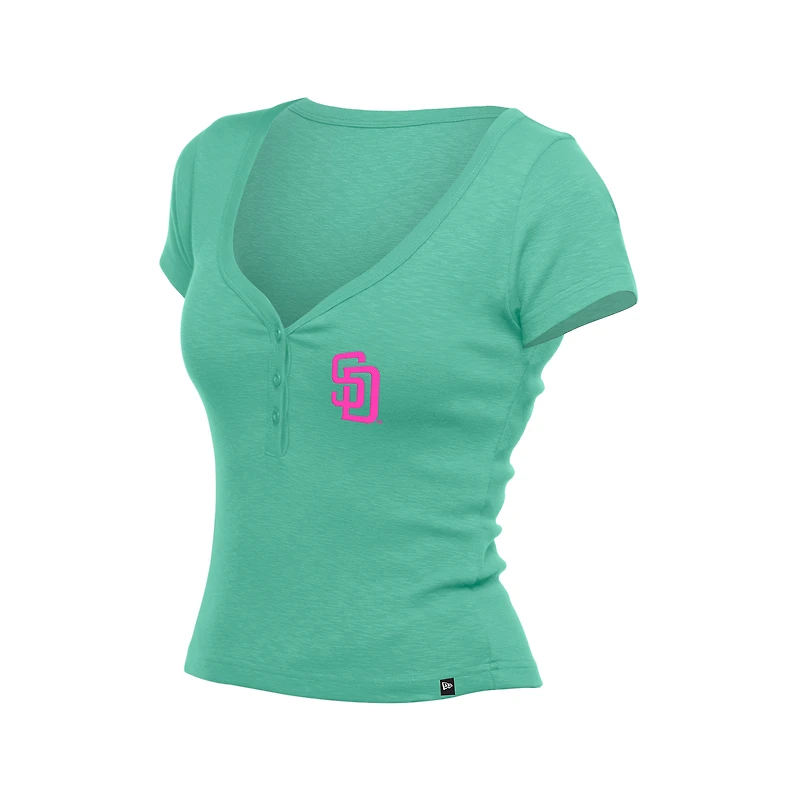 T-shirt à col en V turquoise San Diego Padres Summer City Connect pour femme New Era
