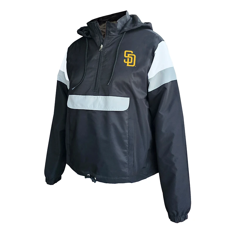 Sweat à capuche anorak grande taille noir pour femme des Padres de San Diego, avec fermeture éclair quart tour