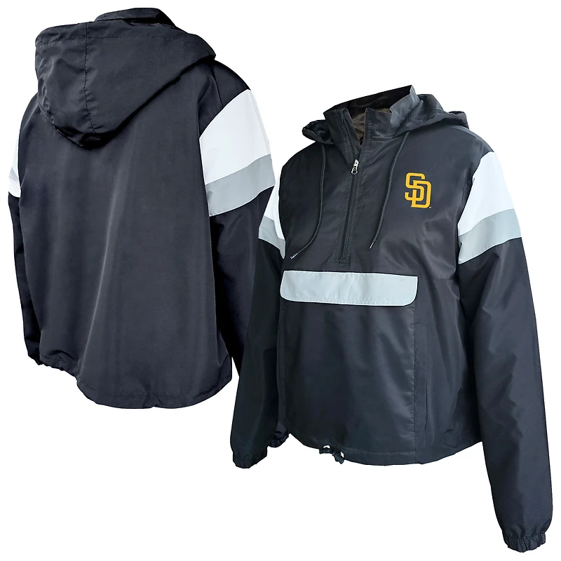 Sweat à capuche anorak grande taille noir pour femme des Padres de San Diego, avec fermeture éclair quart tour
