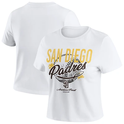 Women's WEAR by Erin Andrews  White San Diego Padres Distressed Cropped Baby T-Shirt