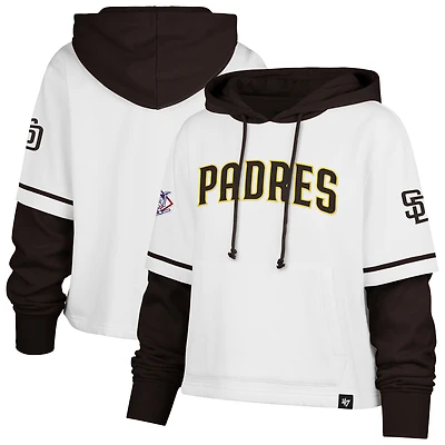 Women's '47 White San Diego Padres Trifecta Shortstop Cropped Pullover Hoodie
