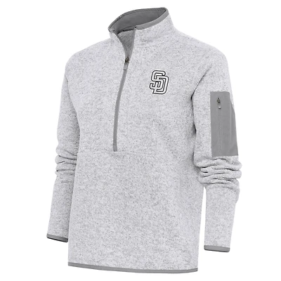 Women's Antigua  Heather Gray San Diego Padres Brushed Metallic Fortune Half-Zip Pullover Jacket