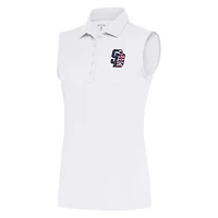 Polo patriotique sans manches blanc Antigua pour femme, hommage aux Padres de San Diego