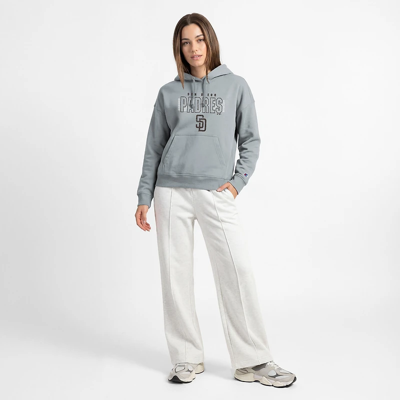 Women's Champion Heather Gray San Diego Padres Distressed Powerblend Hoodie