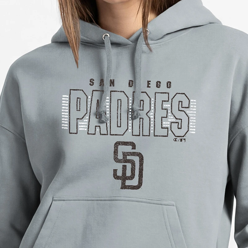 Women's Champion Heather Gray San Diego Padres Distressed Powerblend Hoodie
