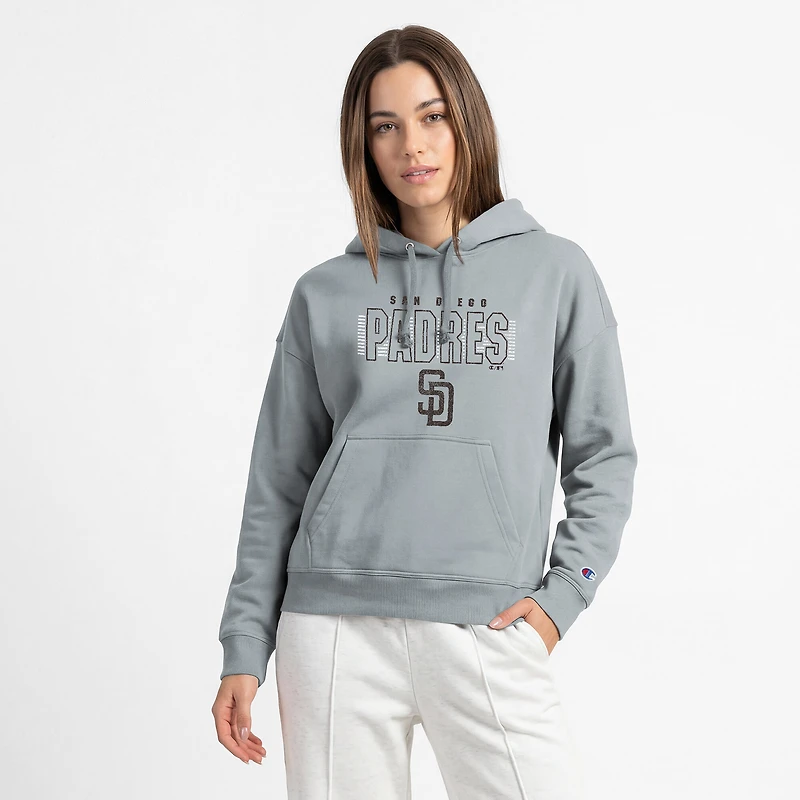 Sweat à capuche Champion pour femme, gris chiné, San Diego Padres, effet vieilli, Powerblend