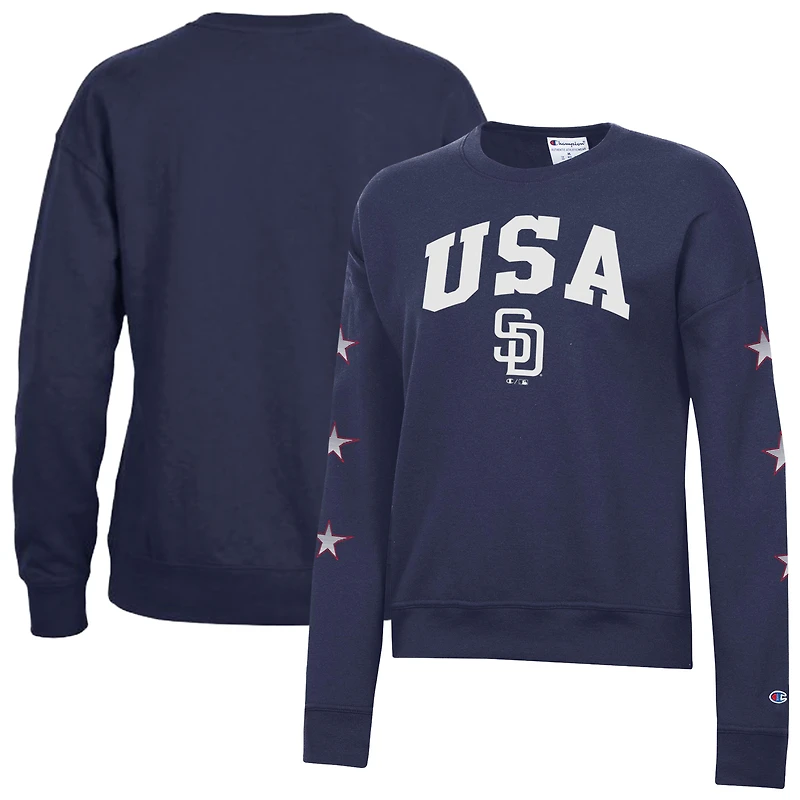 Women's Champion Navy San Diego Padres Americana Fleece Crewneck Sweatshirt