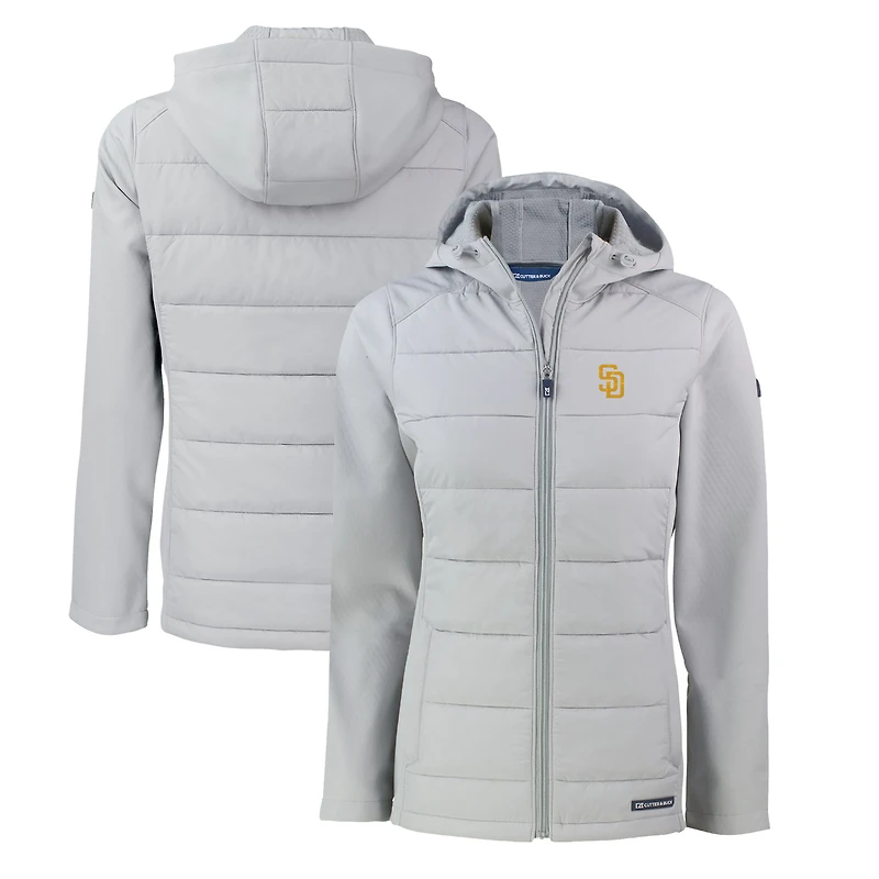 Women's Cutter & Buck  Gray San Diego Padres Evoke Hybrid Eco Softshell Recycled Full-Zip Hoodie Jacket