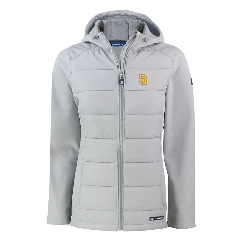 Women's Cutter & Buck  Gray San Diego Padres Evoke Hybrid Eco Softshell Recycled Full-Zip Hoodie Jacket