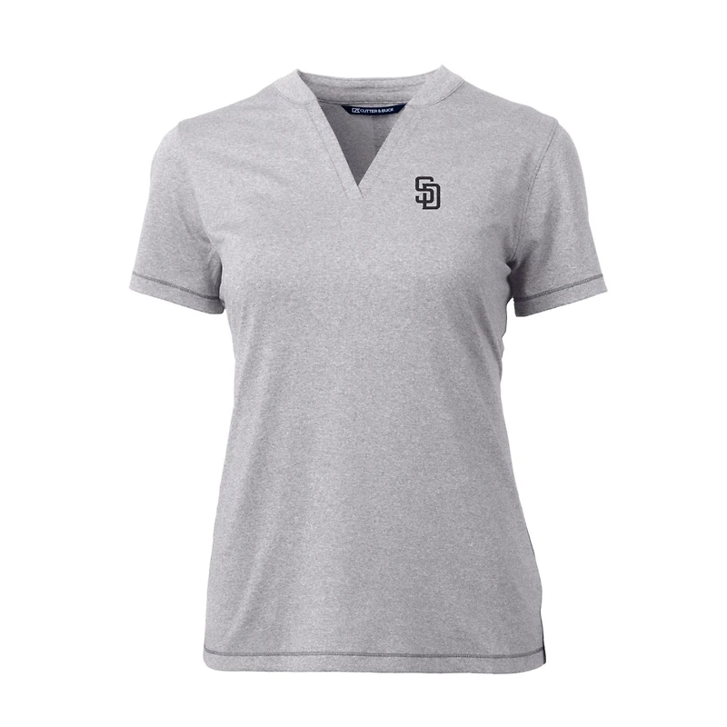 Women's Cutter & Buck Heather Gray San Diego Padres DryTec Forge Stretch V-Neck Blade Top