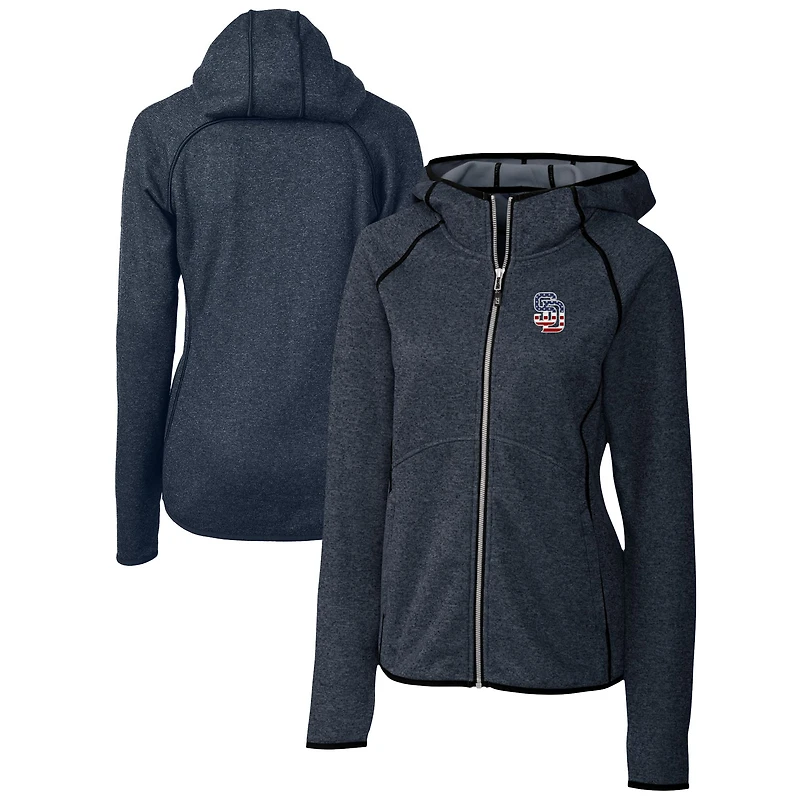 Women's Cutter & Buck Heather Navy San Diego Padres Americana Logo Mainsail Sweater-Knit Full-Zip Hoodie