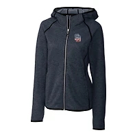 Women's Cutter & Buck Heather Navy San Diego Padres Americana Logo Mainsail Sweater-Knit Full-Zip Hoodie