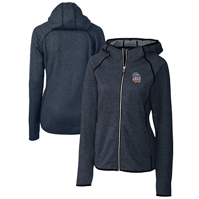 Women's Cutter & Buck Heather Navy San Diego Padres Americana Logo Mainsail Sweater-Knit Full-Zip Hoodie
