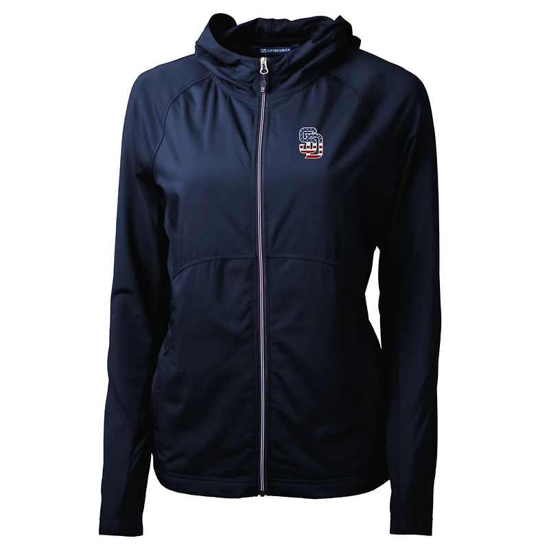 Women's Cutter & Buck Navy San Diego Padres Americana Logo Adapt Eco Knit Hybrid Recycled Full-Zip Hoodie