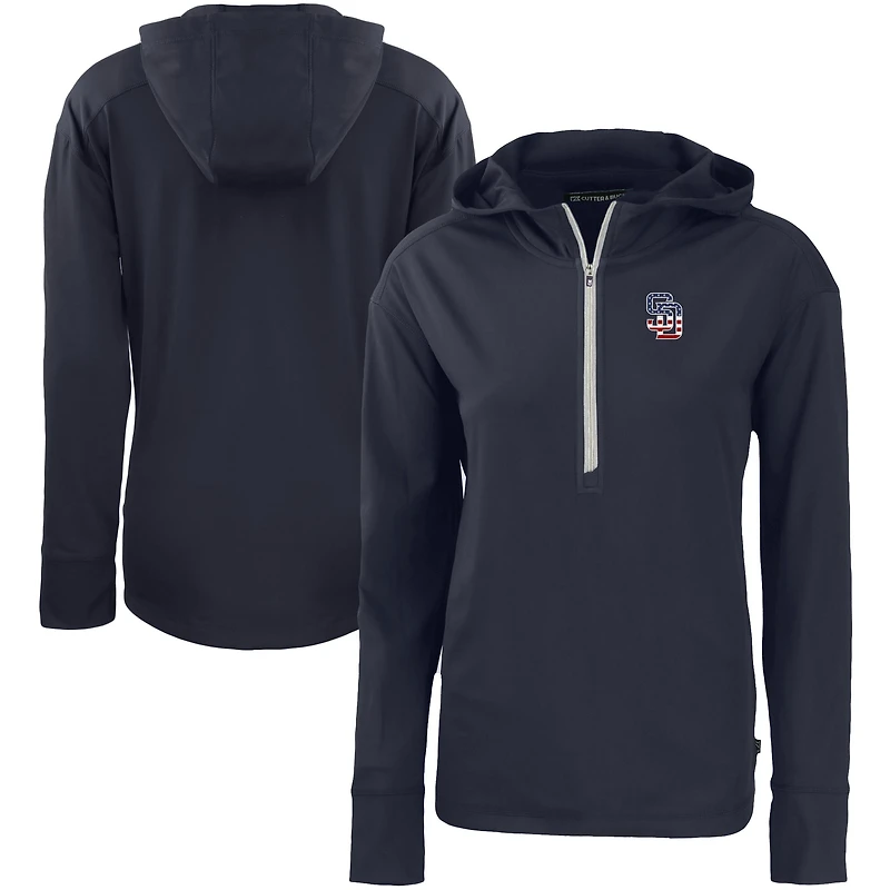 Women's Cutter & Buck Navy San Diego Padres Daybreak Eco Recycled Half-Zip Hoodie