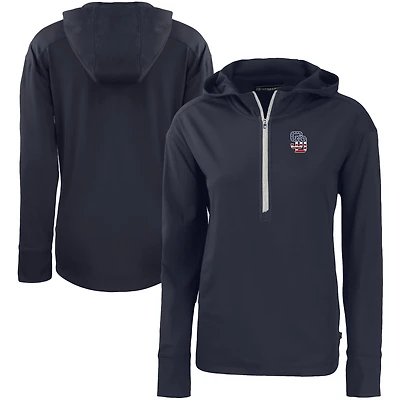 Women's Cutter & Buck  Navy San Diego Padres Daybreak Eco Recycled Half-Zip Hoodie