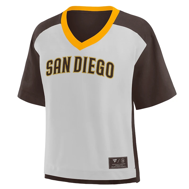 Women's Fanatics Brown/Graphite San Diego Padres Oversized Race To Win V-Neck T-Shirt