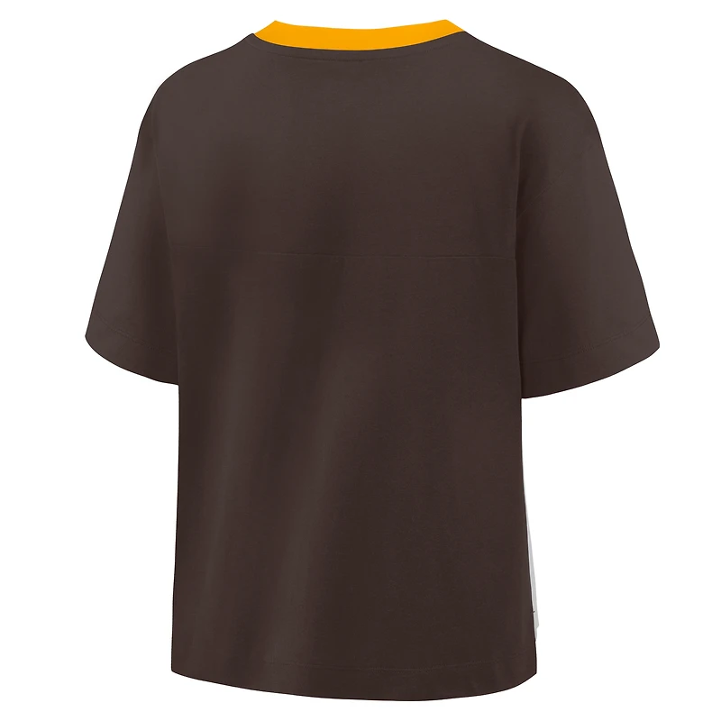 T-shirt surdimensionné à col en V pour femme Fanatics marron/graphite des Padres de San Diego