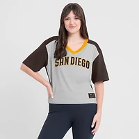 Women's Fanatics Brown/Graphite San Diego Padres Oversized Race To Win V-Neck T-Shirt