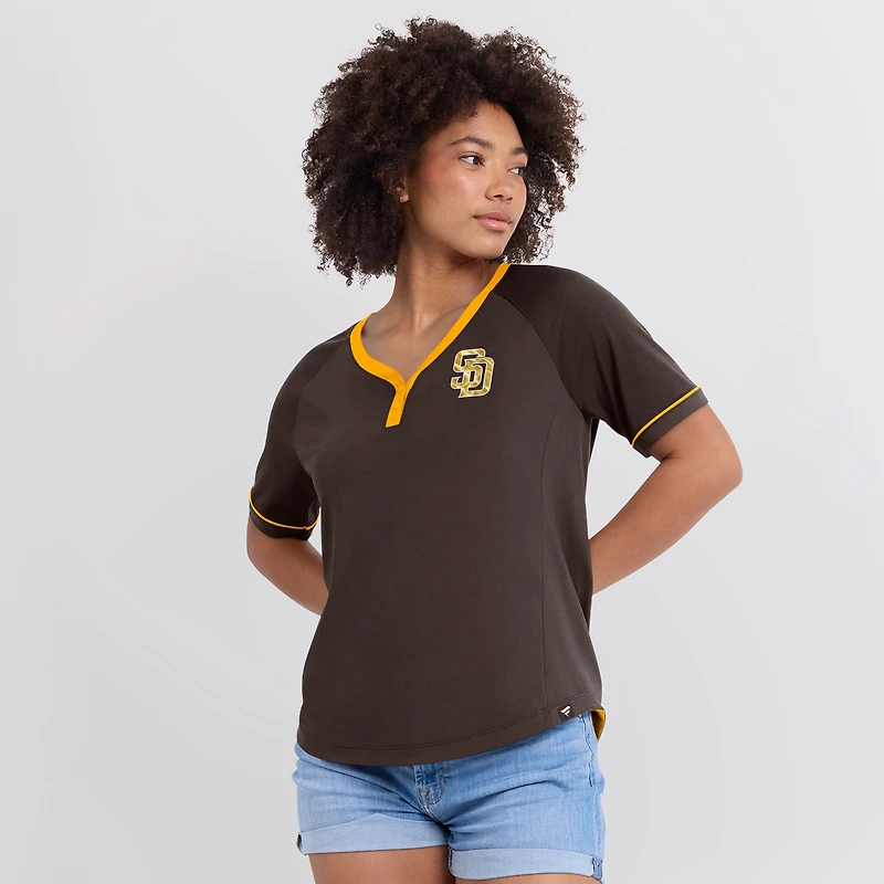 T-shirt col en V raglan Diva Star de la ligue des Padres San Diego pour femmes Fanatics Brown