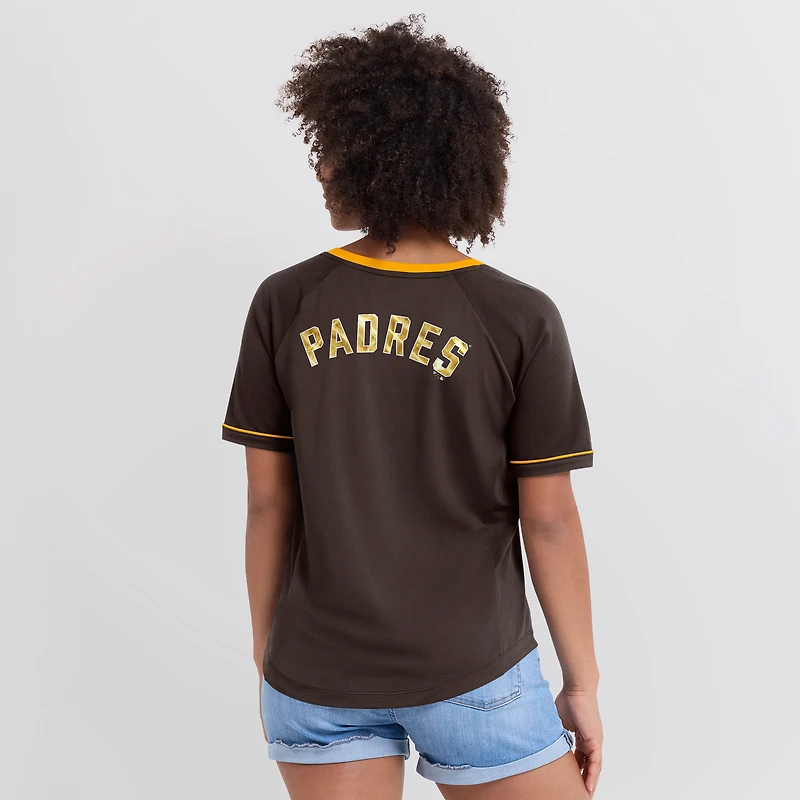 T-shirt col en V raglan Diva Star de la ligue des Padres San Diego pour femmes Fanatics Brown
