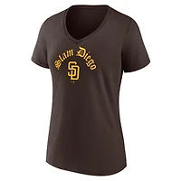 T-shirt marron à col en V Fanatics pour femmes des Padres de San Diego