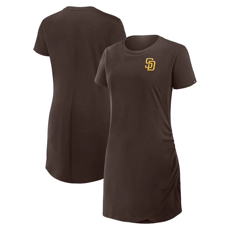 Robe t-shirt drapée froncée marron Fanatics pour femme des Padres de San Diego
