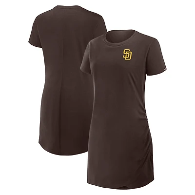 Robe t-shirt drapée froncée marron Fanatics pour femme des Padres de San Diego