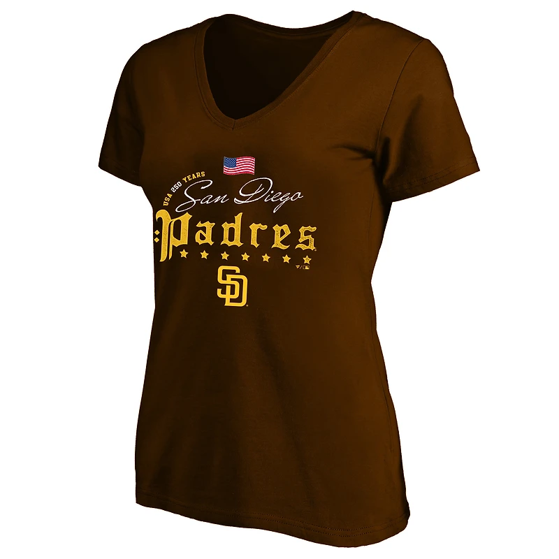 T-shirt à col en V grande taille Fanatics marron San Diego Padres USA 250 ans