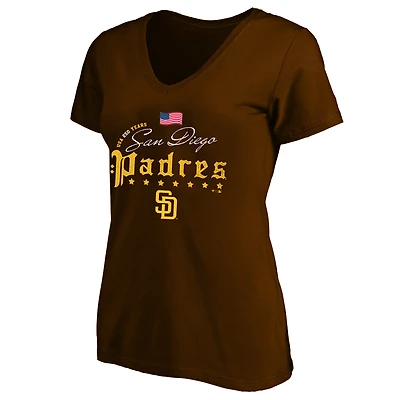 Women's Fanatics Brown San Diego Padres USA 250 Years Plus V-Neck T-Shirt
