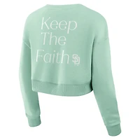 Women's Fanatics Mint San Diego Padres Studio Cropped Pullover Sweatshirt