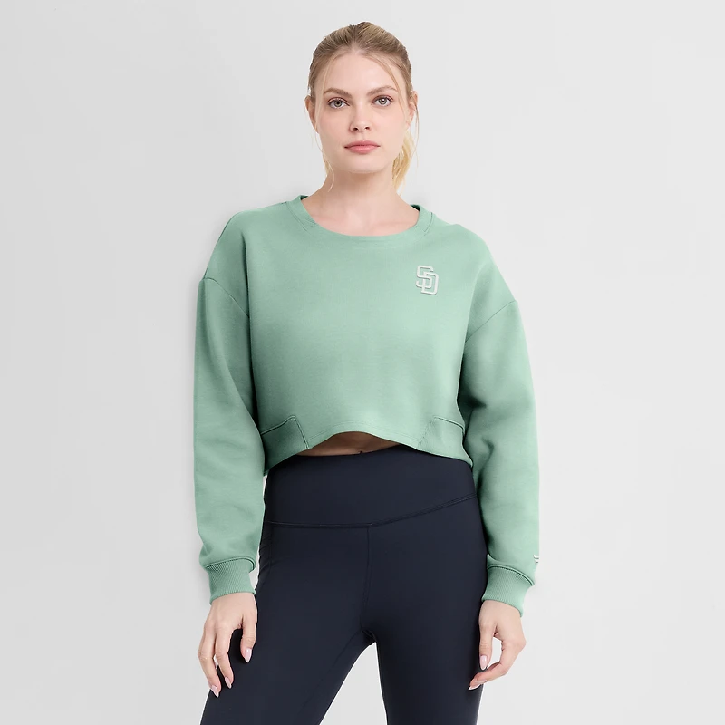 Women's Fanatics Mint San Diego Padres Studio Cropped Pullover Sweatshirt