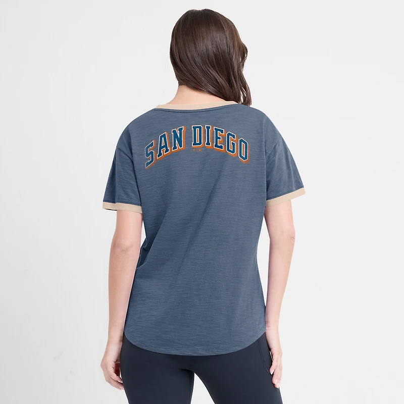 Women's Fanatics Navy San Diego Padres Binge Worthy Stadium Slub V-Neck T-Shirt