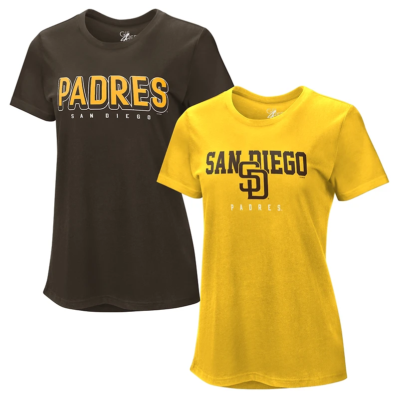 Women's G-III 4Her by Carl Banks Brown/Gold San Diego Padres Two T-Shirt Combo Pack