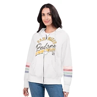 Women's G-III 4Her by Carl Banks White San Diego Padres Naamah Sleeve Stripe Fleece Full-Zip Hoodie