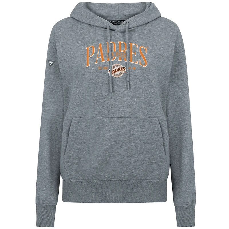 Women's Levelwear Gray San Diego Padres  Adorn Throwback Spellout Pullover Hoodie