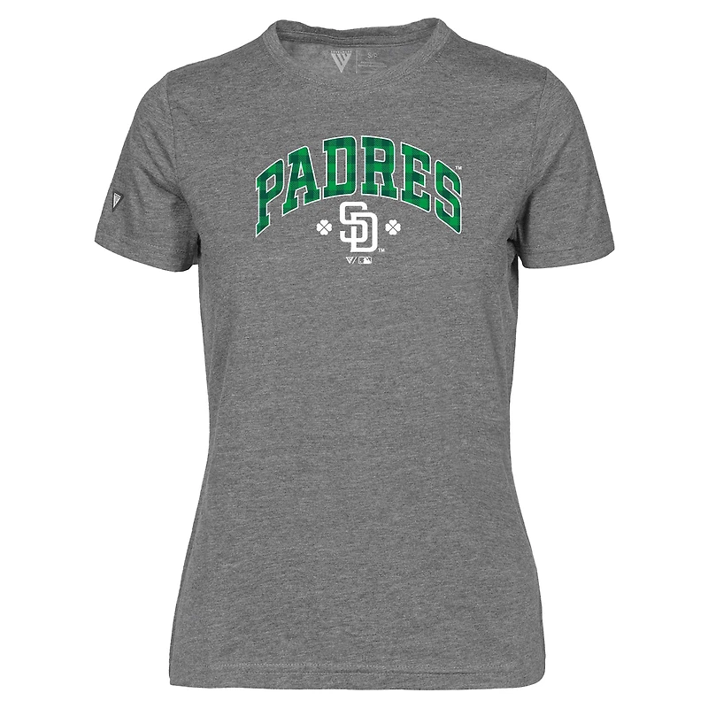 T-shirt à carreaux Maddox gris pour femme des Padres de San Diego la Saint-Patrick