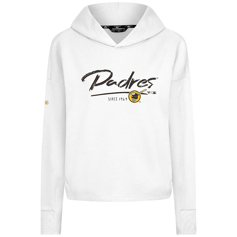 Women's Levelwear White San Diego Padres Accolade Sweet Express Cropped Tri-Blend Pullover Hoodie