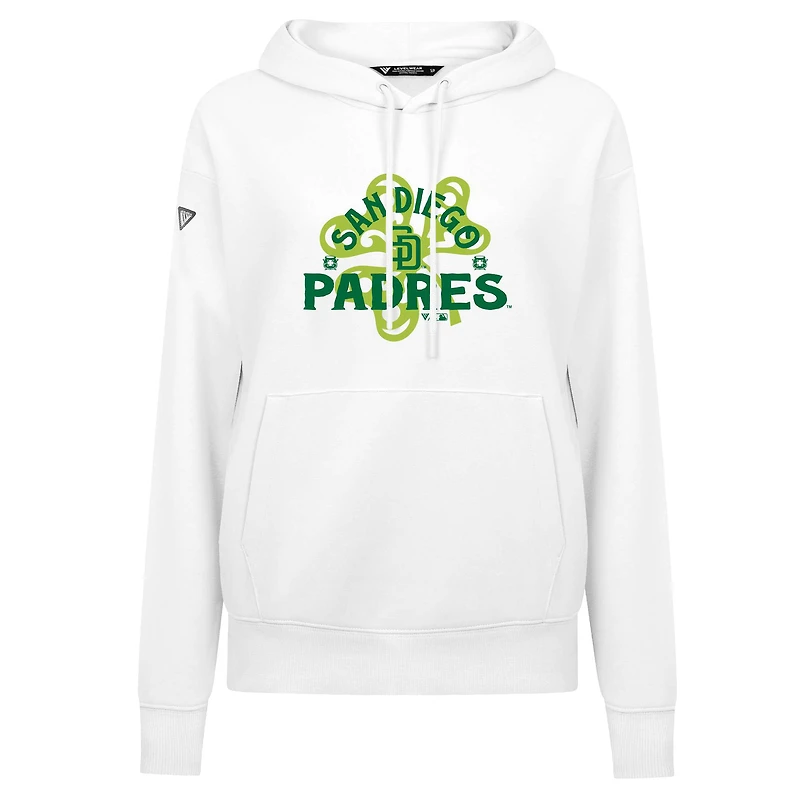 Sweat à capuche blanc pour femme Levelwear avec motif trèfle de la Saint-Patrick des Padres San Diego
